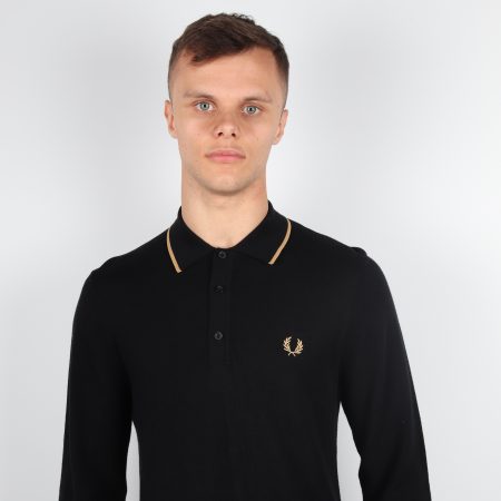 Fred Perry Tipped LS Knitted Polo - Black