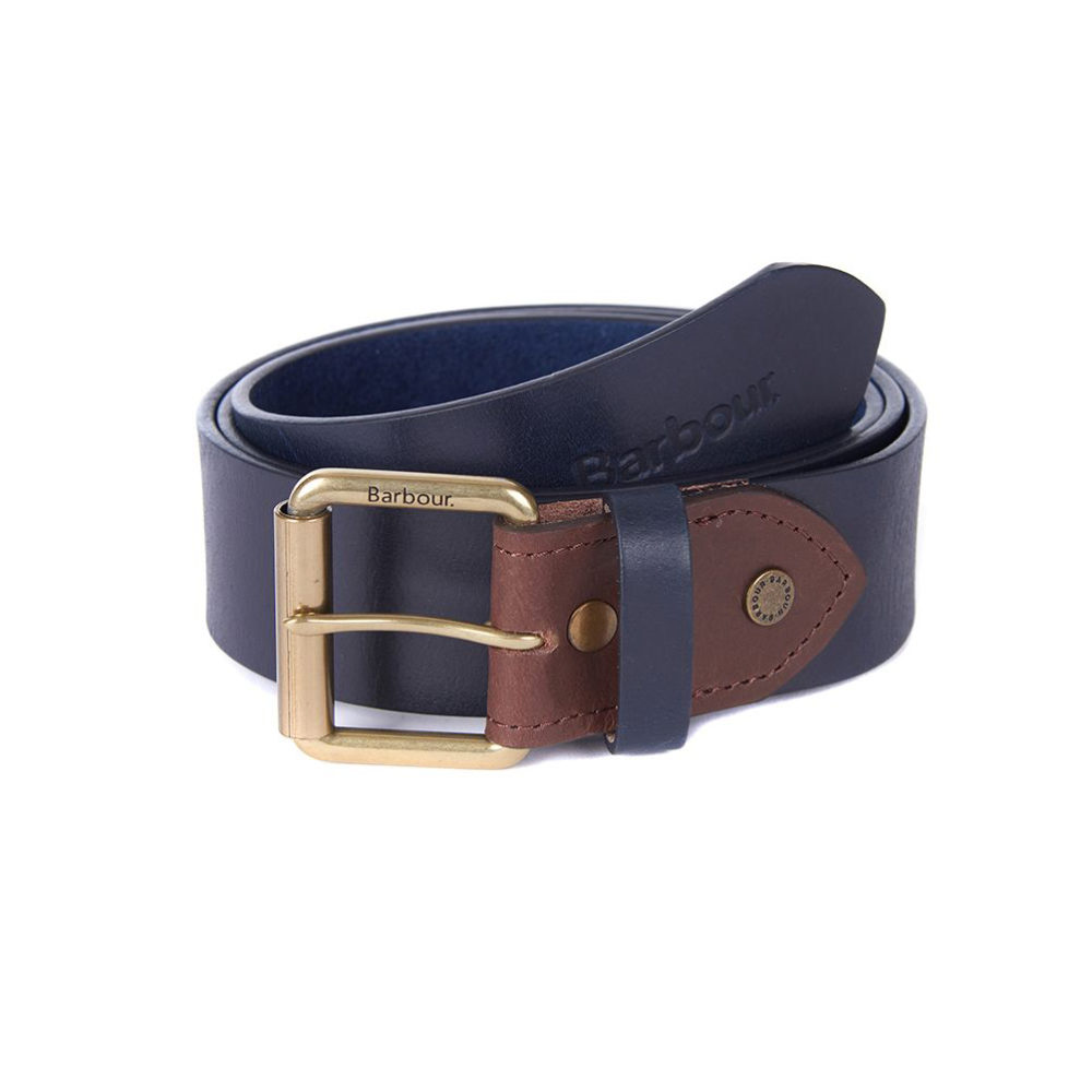 Barbour Contrast Leather Belt - Navy/Brown