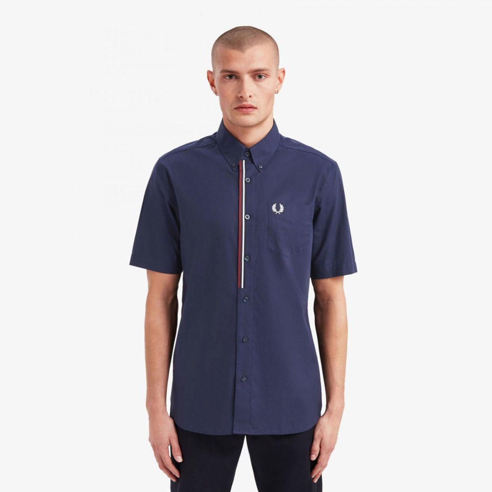 Fred Perry SS Taped Placket Shirt - Carbon Blue