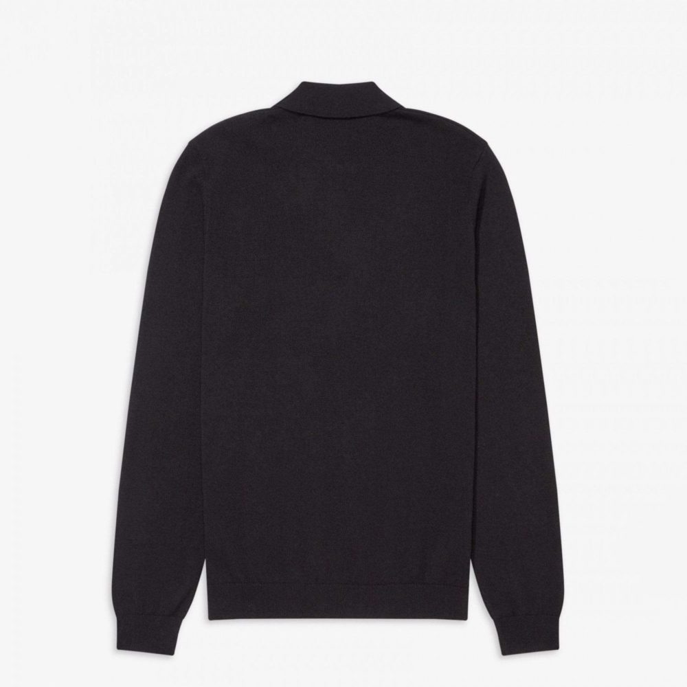 Fred Perry Zip Neck Knitted LS Polo - Black