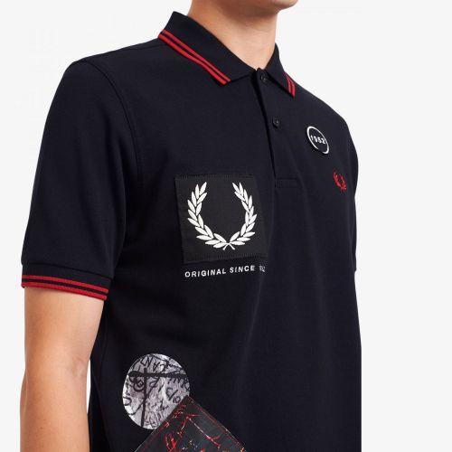 Fred Perry Graphic Applique Polo - Black