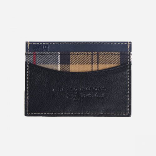 Barbour Elvington Leather Card Holder - Black/Navy