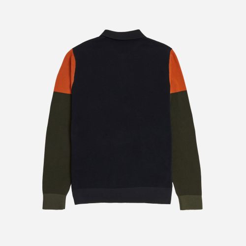 Fred Perry Colourblock Knitted LS Polo - Black