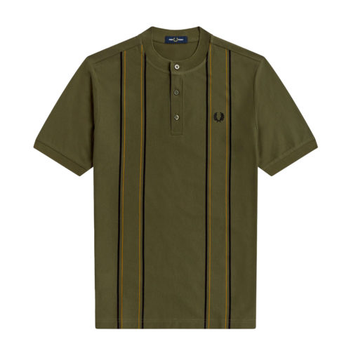 Fred Perry Striped Henley Polo - Military Green