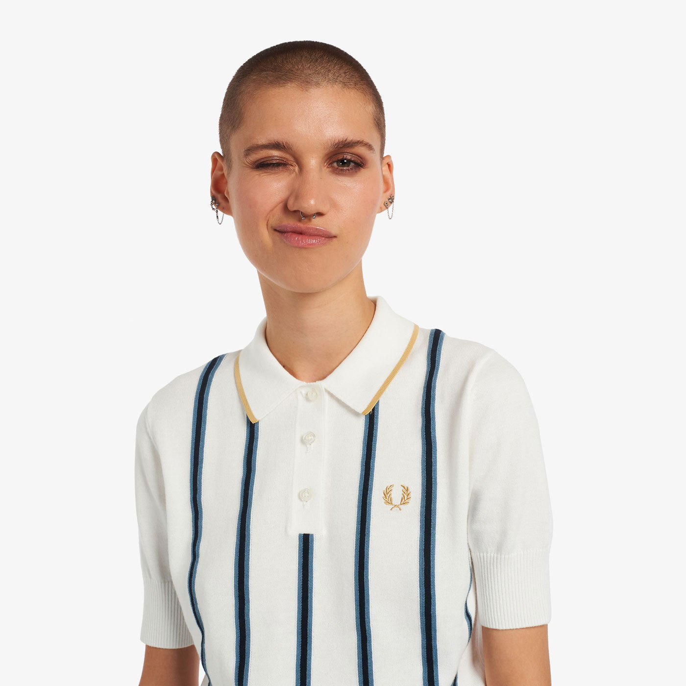 Fred Perry Women's Striped Knitted Polo - Snow White