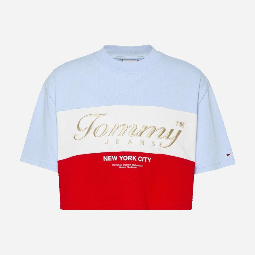 Tommy Jeans Women's Oversized Archive Logo Crop Top - Chambray Sky/Multi