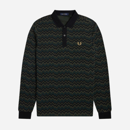Fred Perry Long Sleeve Jacquard Polo - Night green