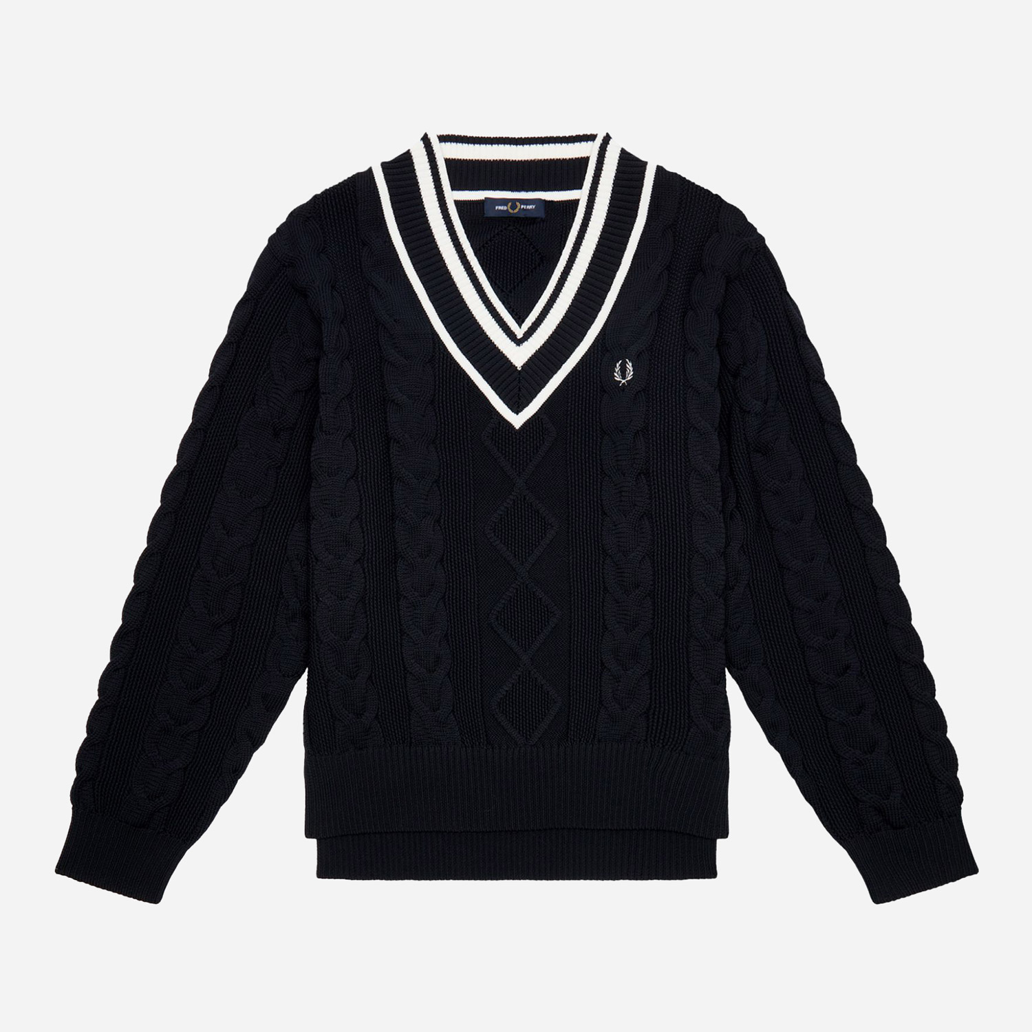 Fred Perry Women's Cable Knit V Neck Sweat - Navy