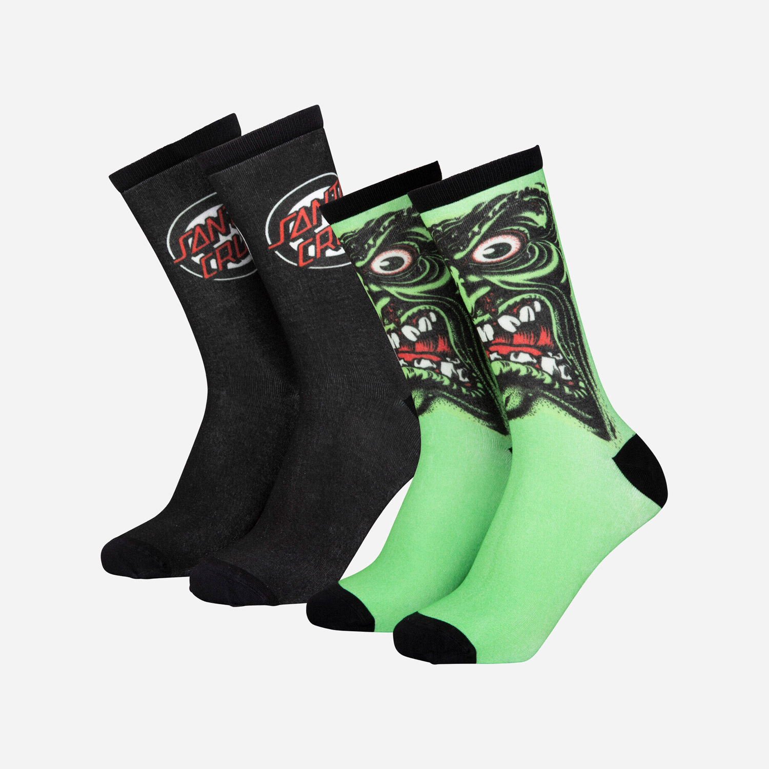 Santa Cruz Roskopp Face 2 Pack Sock - Black/Green