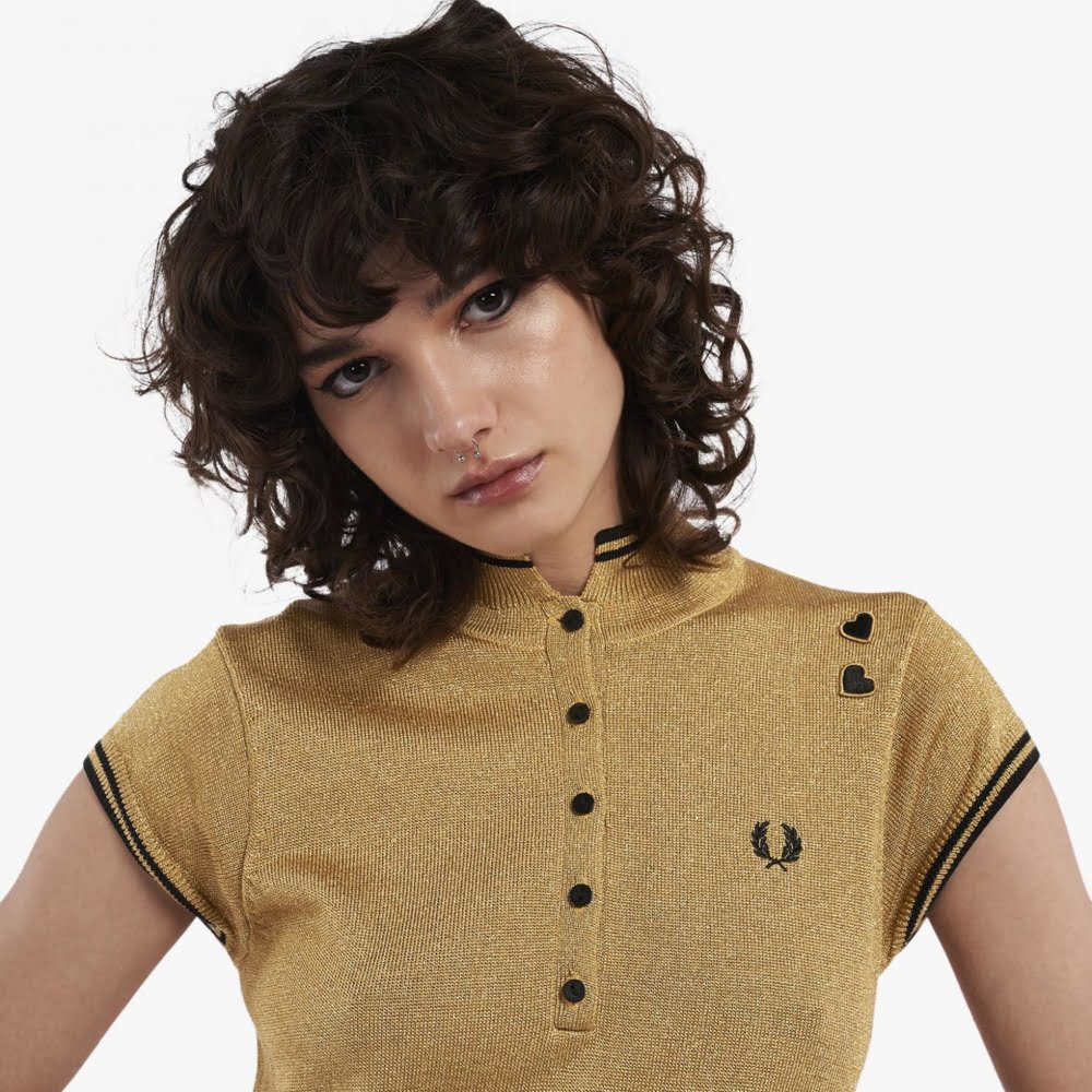 Fred Perry Women's Metallic Knitted Dress - 1964 Gold