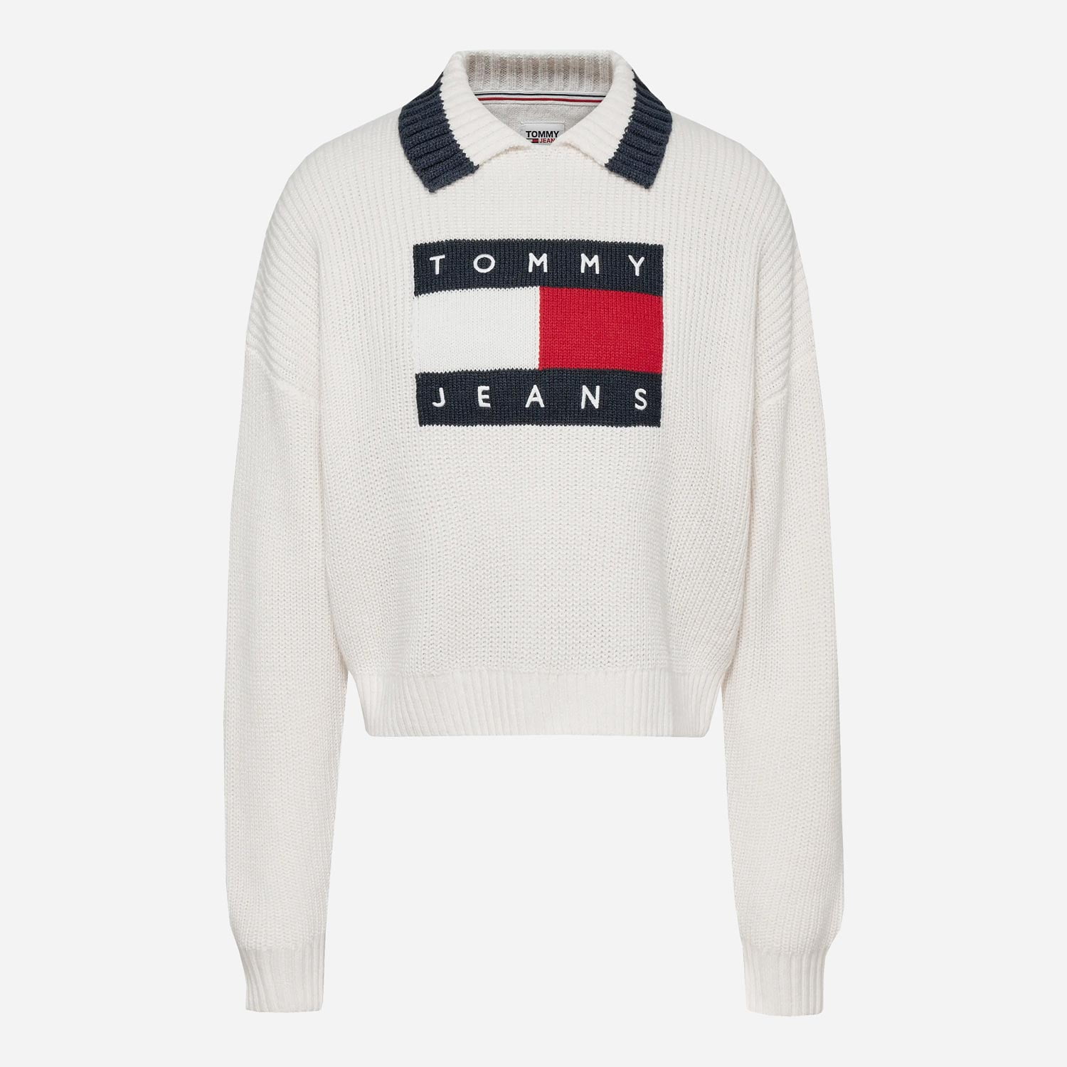 Tommy Jeans Women's Intarsia Flag Collared Sweat - Ancient White