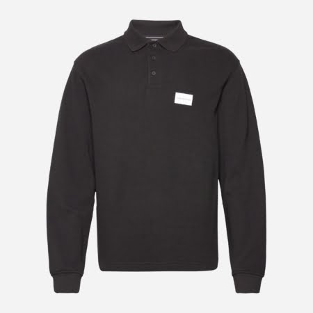 Calvin Klein Shrunken Badge Waffle Long Sleeve Polo - Black
