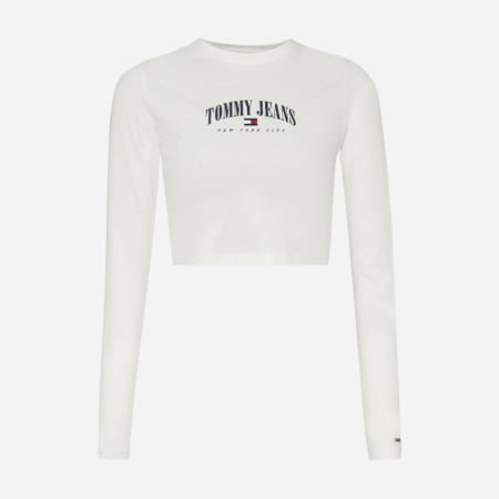 Tommy Jeans Women's BBY Crop Essential Logo 2 Long Sleeve Tee - Ancient White