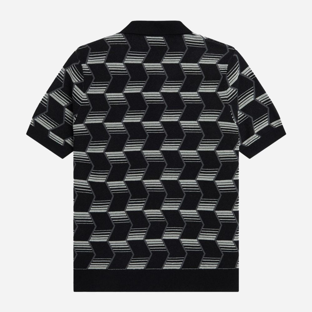 Fred Perry Chevron Stripe Knitted Regular Fit Short Sleeve Polo - Black