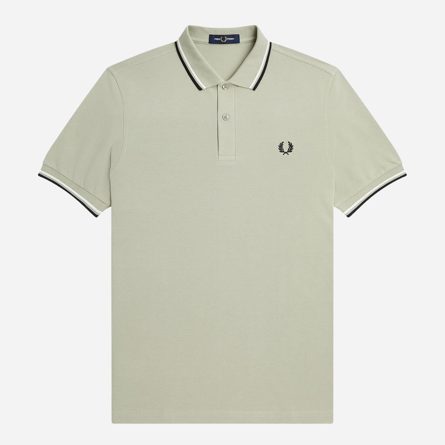 Fred Perry Twin Tipped Regular Fit Short Sleeve Polo - Sea Grass/Snow White/Black