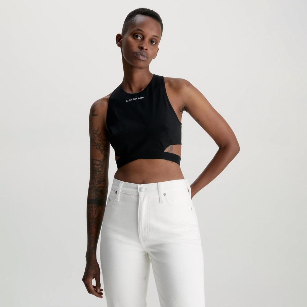 Calvin Klein Women's Cut Out Back Zip Top - Black