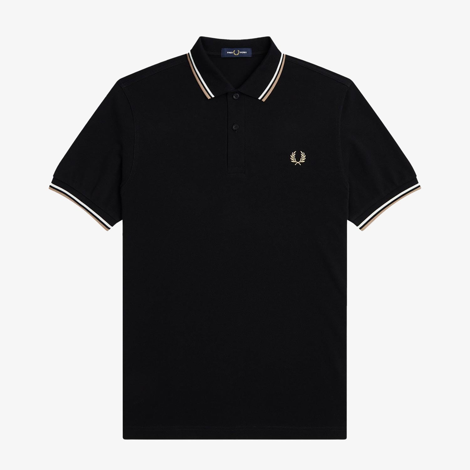 Fred Perry Twin Tipped Regular Fit Short Sleeve Polo - Black/Snow White/Warm Stone
