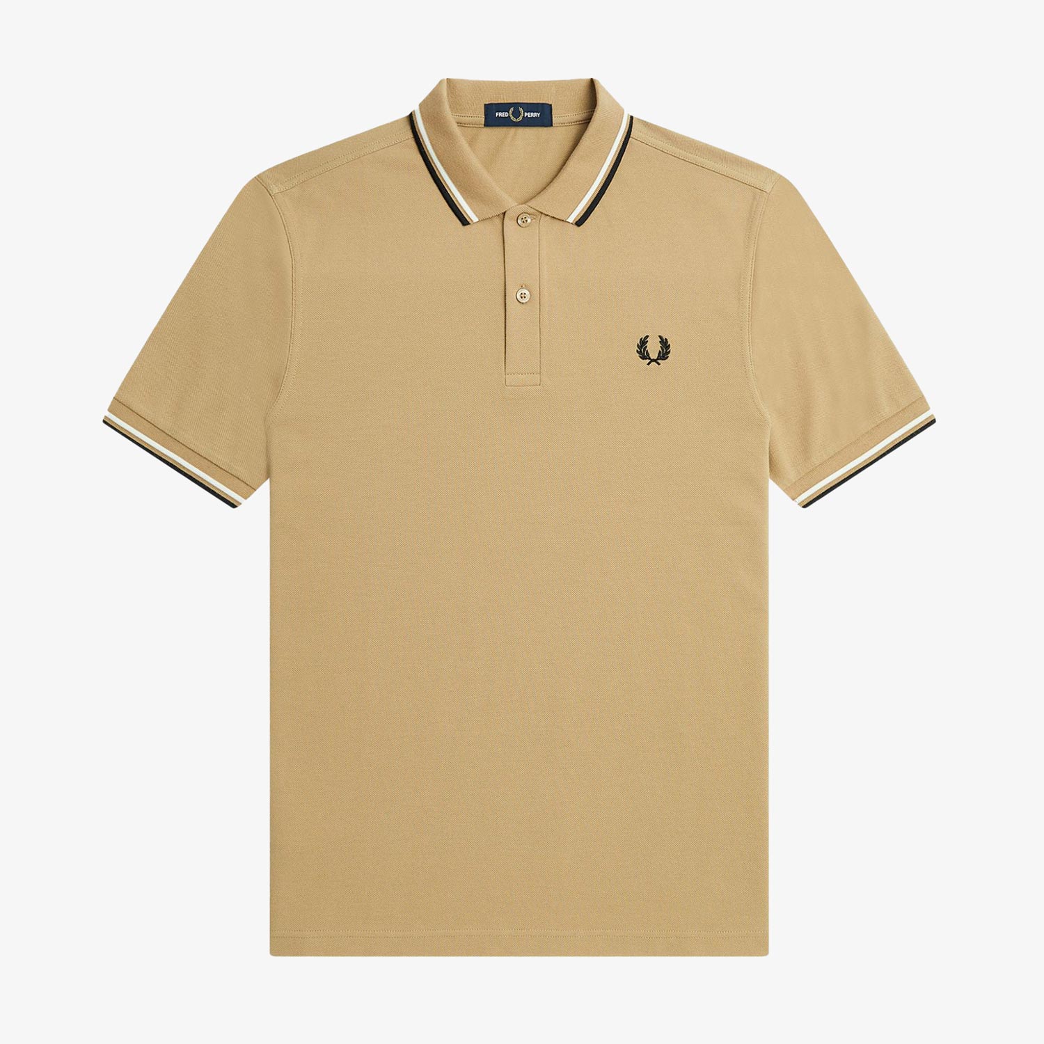 Fred Perry Twin Tipped Regular Fit Short Sleeve Polo - Warm Stone/Snow White/Black