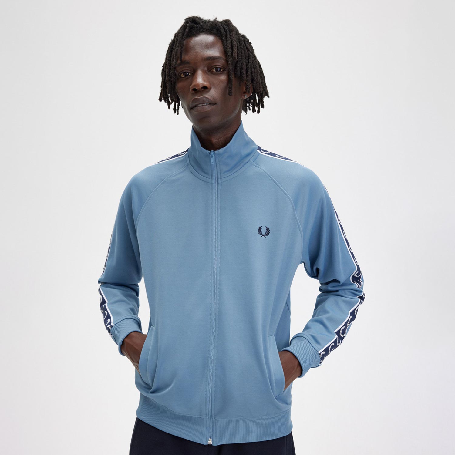 Fred perry Contrast Tape Regular Fit Long Sleeve Tack Jacket - Ash Blue/Navy