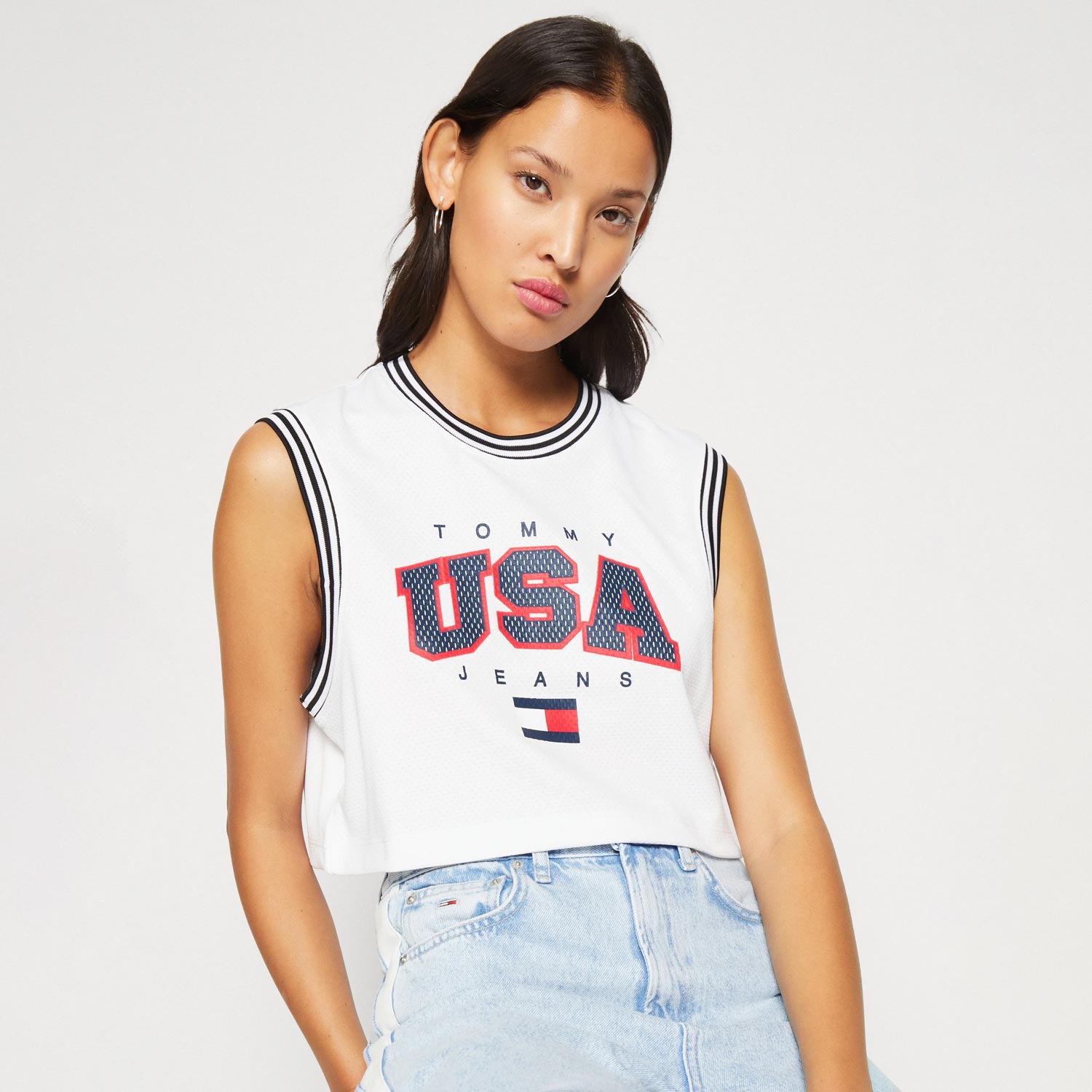 Tommy Jeans Women's Crop USA Basketball Tank Top - White