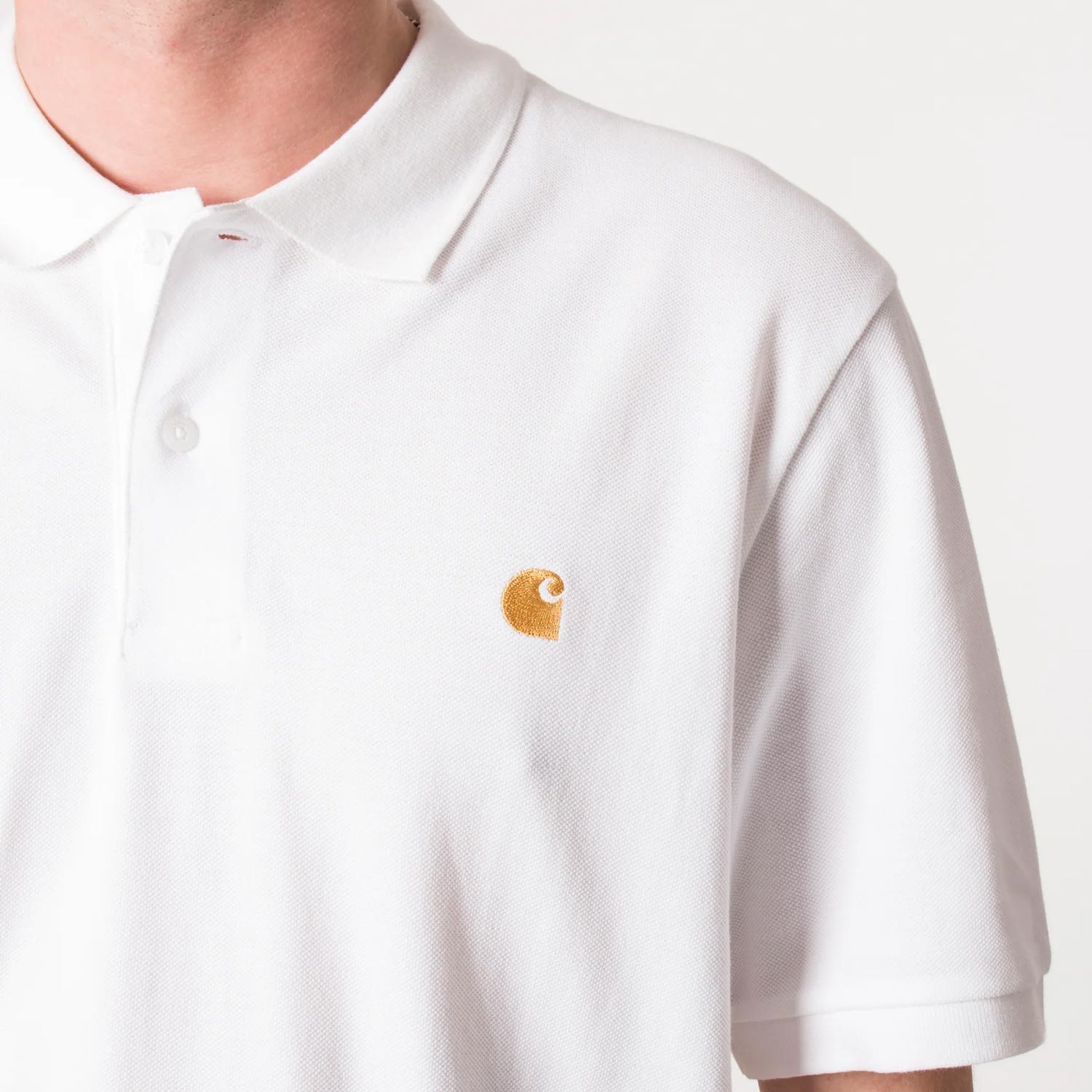 Carhartt WIP Chase Loose Fit Short Sleeve Pique Polo - White/Gold