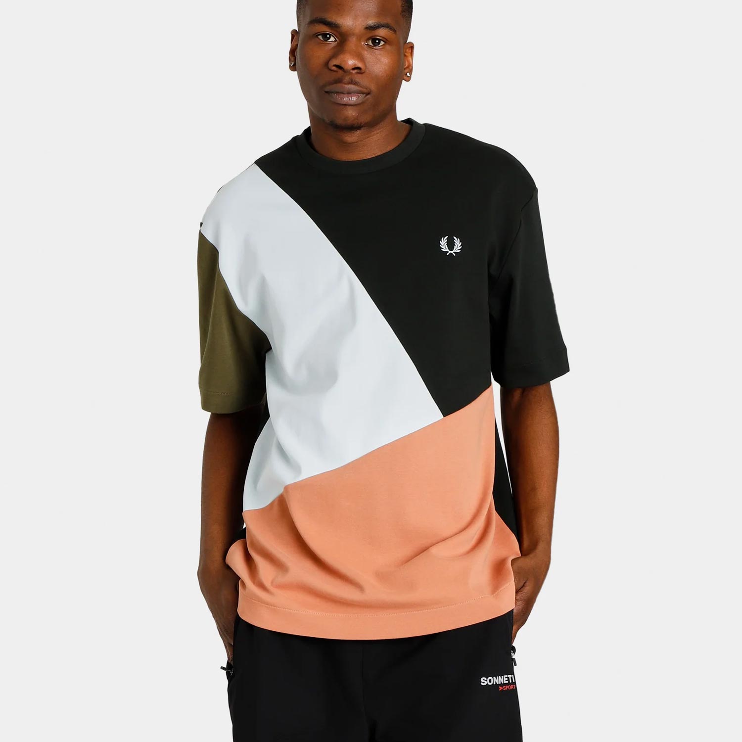 Fred Perry Abstract Colour Block Regular Fit Short Sleeve Tee - Night Green