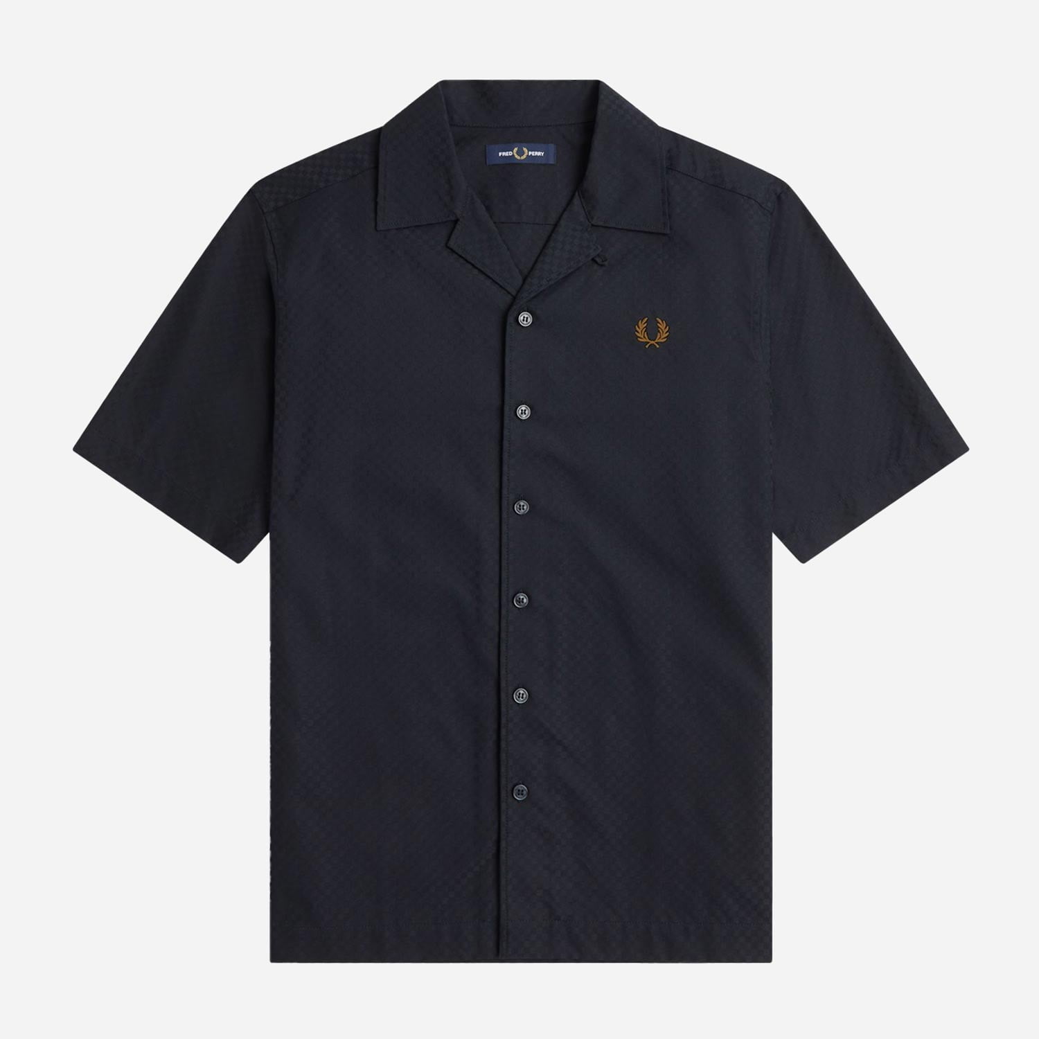 Fred Perry Chequerboard Revere Collar Short Sleeve Shirt - Black