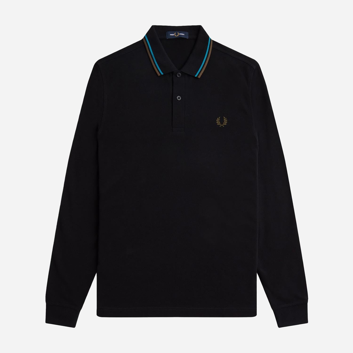 Fred Perry Long Sleeve Twin Tipped Polo - Black/Cyber Blue/Uniform Green