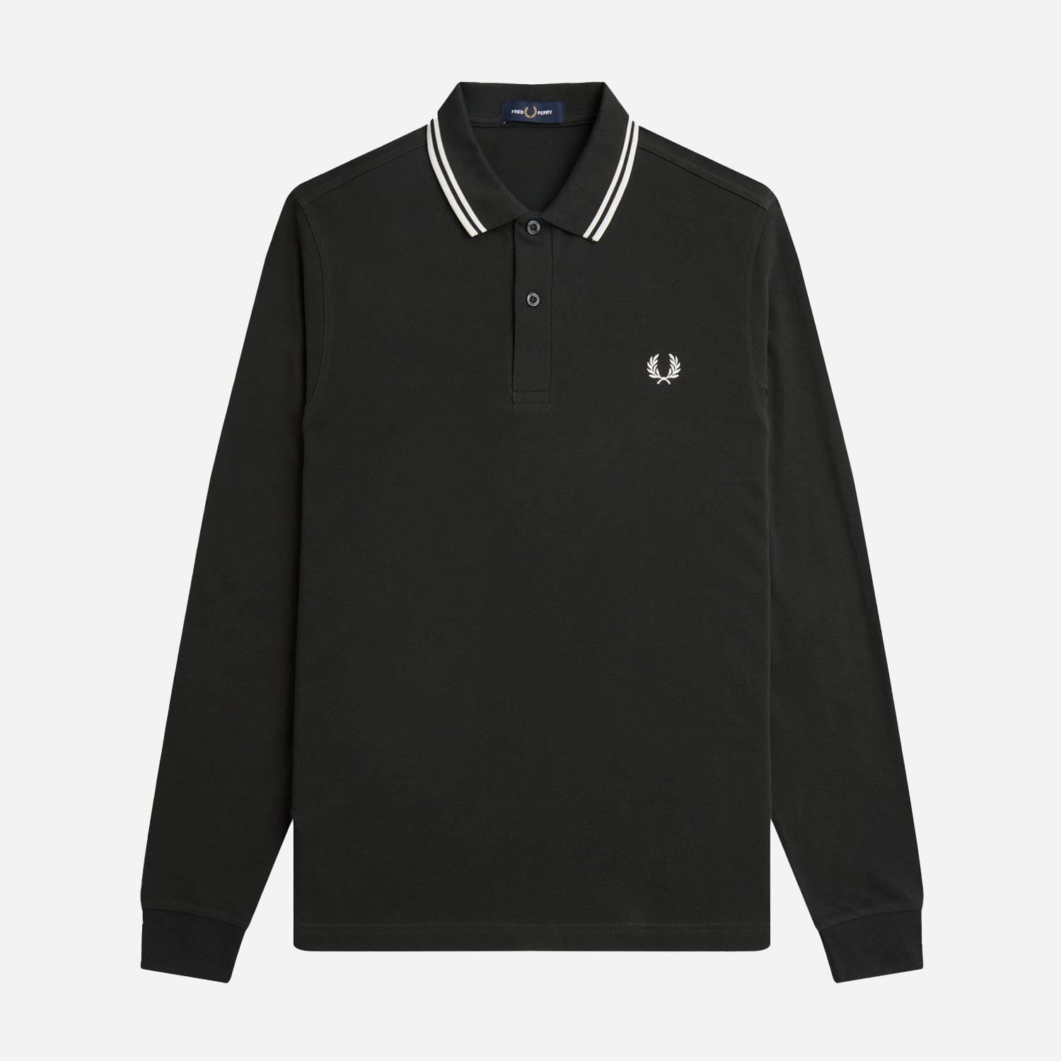Fred Perry Twin Tipped Regular Fit Long Sleeve Polo - Night Green/Snow White