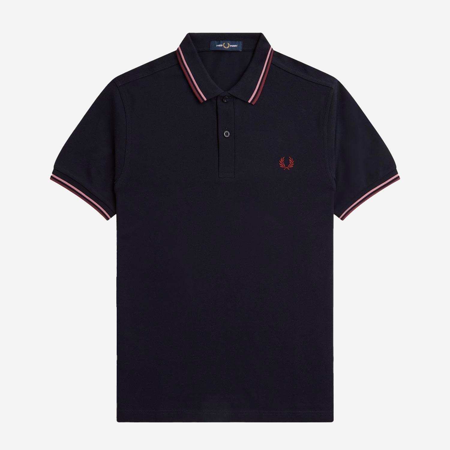 Fred Perry Twin Tipped Regular Fit Short Sleeve Polo - Navy/Dusty Rose Pink/Oxblood