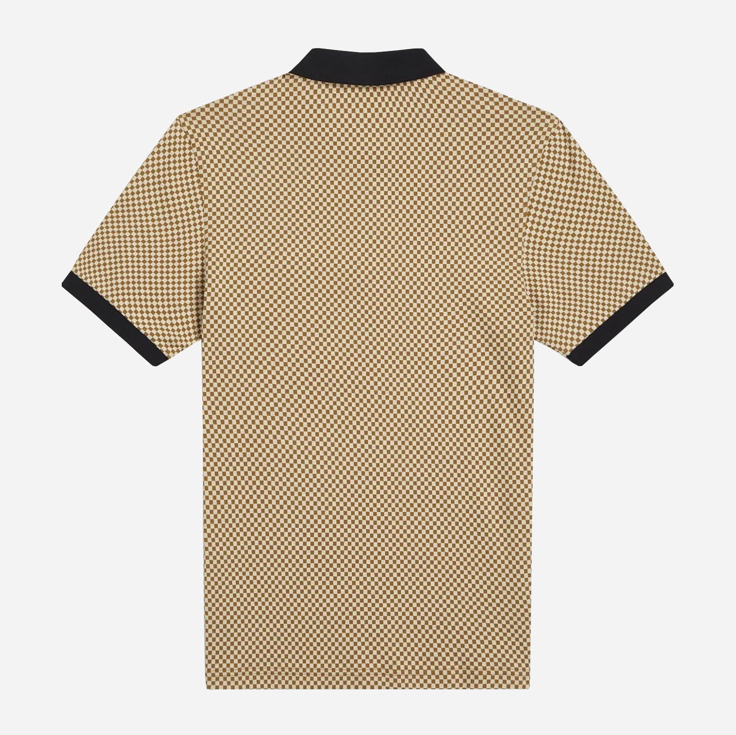 Fred Perry Micro Chequerboard Regular Fit Short Sleeve Polo - Oatmeal/Dark Caramel