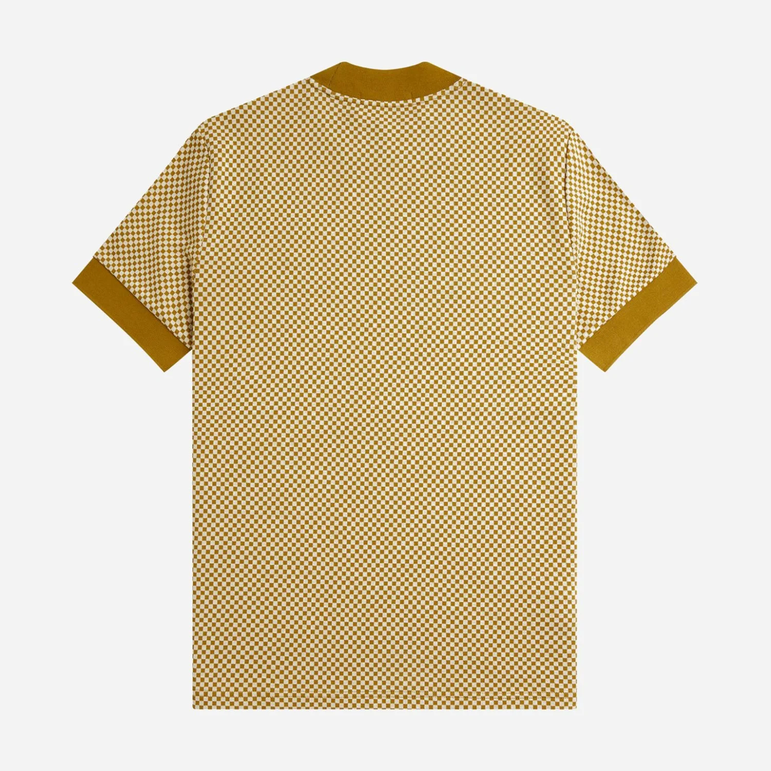 Fred Perry Micro Chequerboard Regular Fit Short Sleeve Tee - Oatmeal/Dark Caramel
