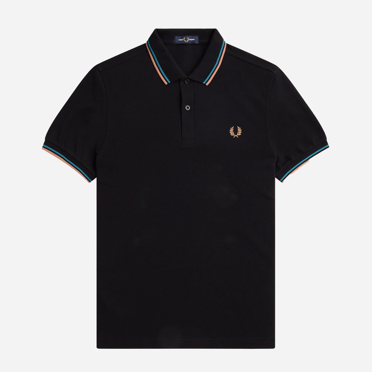 Fred Perry Twin Tipped Regular Fit Short Sleeve Polo - Black/Cyber Blue/Light Rust