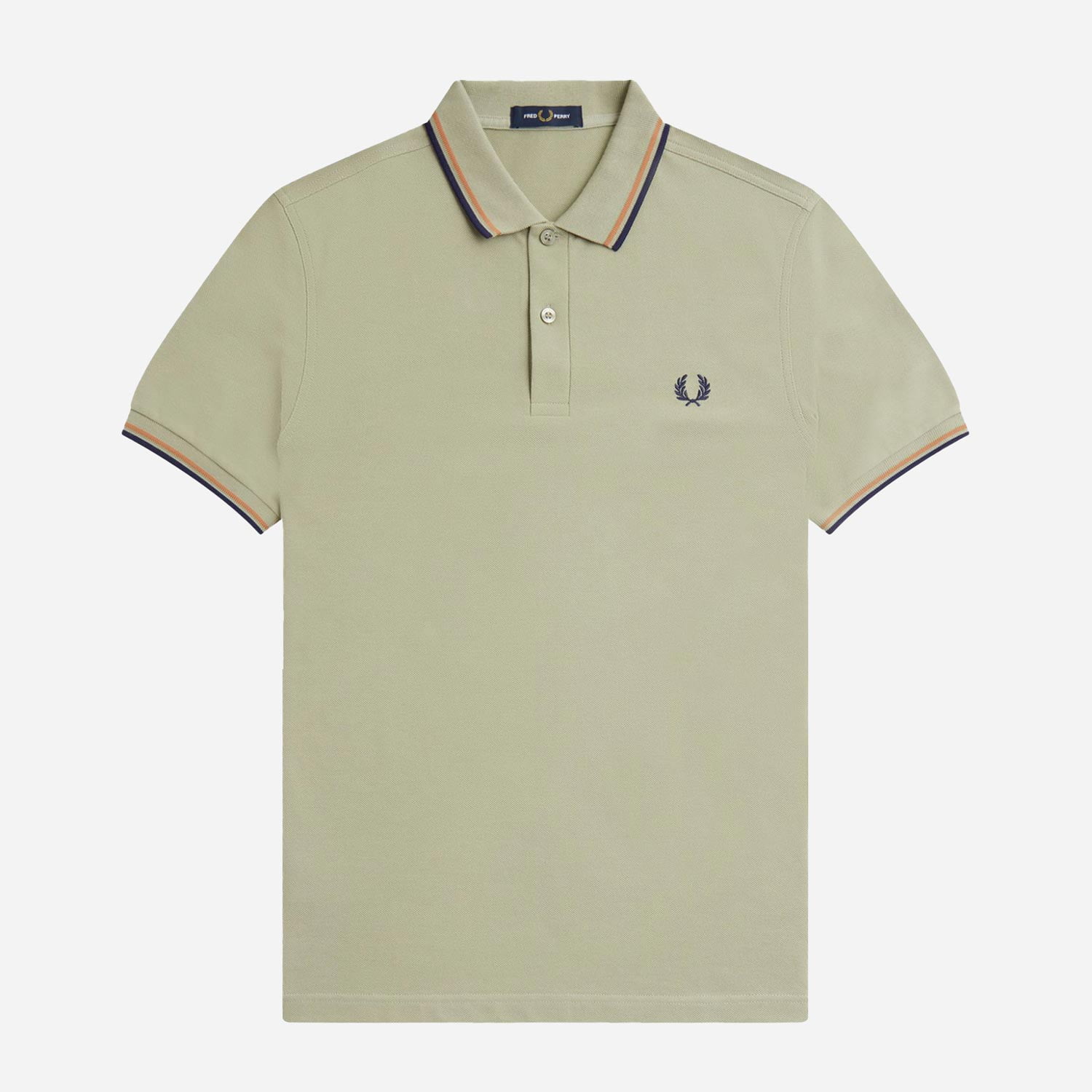 Fred Perry Twin Tipped Regular Fit Short Sleeve Polo - Seagrass/Light Rust/French Navy