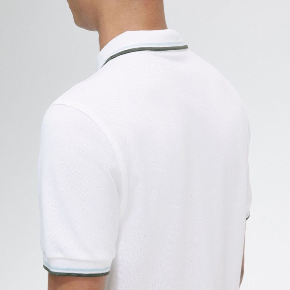 Fred Perry Twin Tipped Regular Fit Short Sleeve Polo - White/Light Ice/Field Green