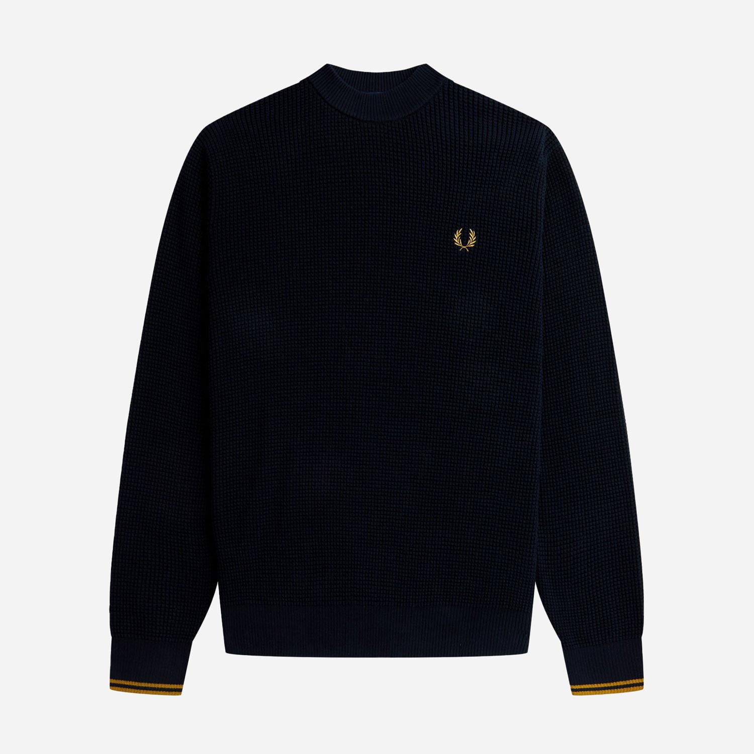 Fred Perry Waffle Stitch Regular Fit Long Sleeve Knitted Jumper - Navy