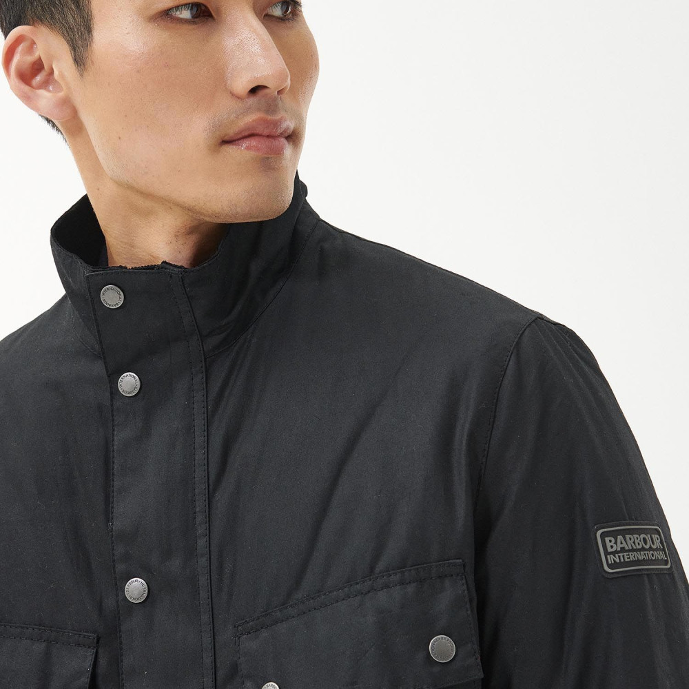 Barbour International Garnet Wax Slim Fit Long Sleeve Jacket - Black