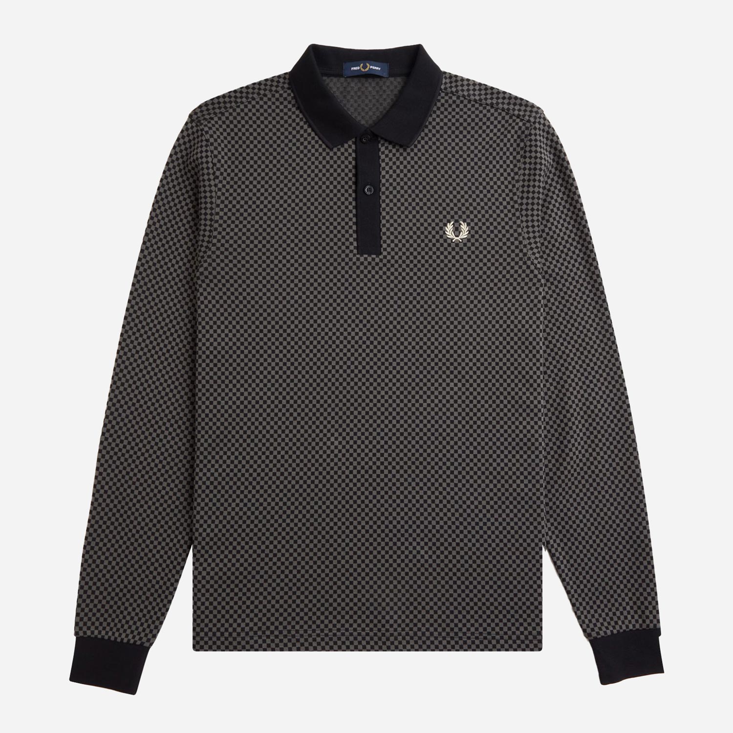 Fred Perry Micro Chequerboard Regular Fit Short Sleeve Polo - Black/Field Green