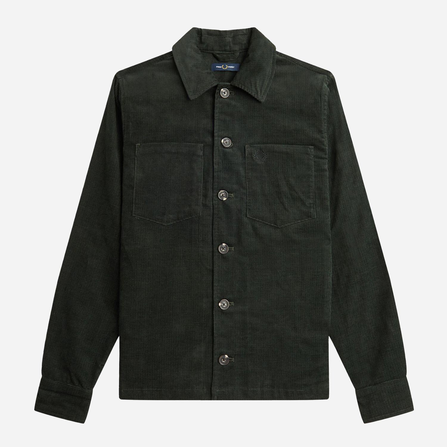 Fred Perry Waffle Cord Regular Fit Long Sleeve Overshirt - Night Green