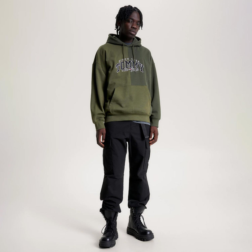 Tommy Jeans Varsity Two-Tone Relaxed Fit Hoodie - Drab Olive Green