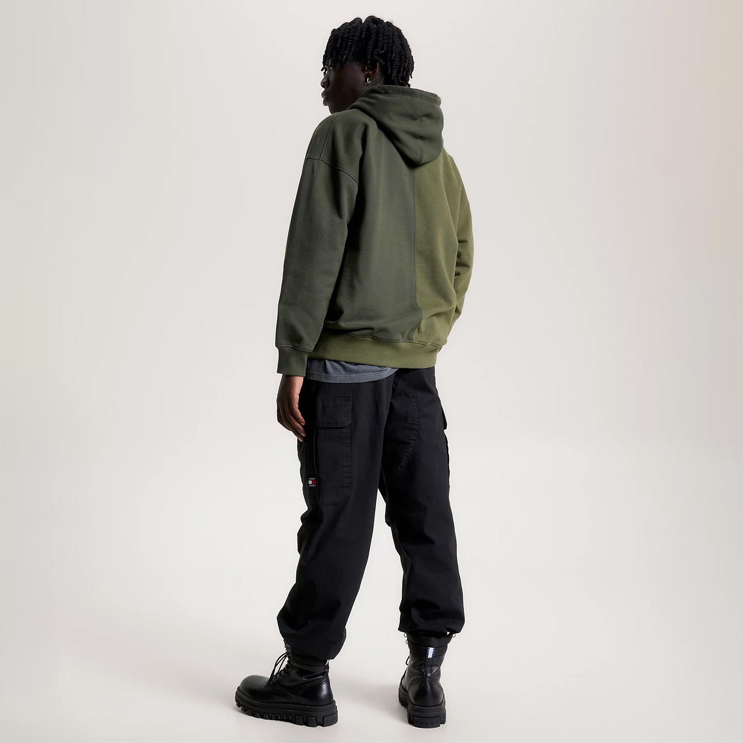 Tommy Jeans Varsity Two-Tone Relaxed Fit Hoodie - Drab Olive Green