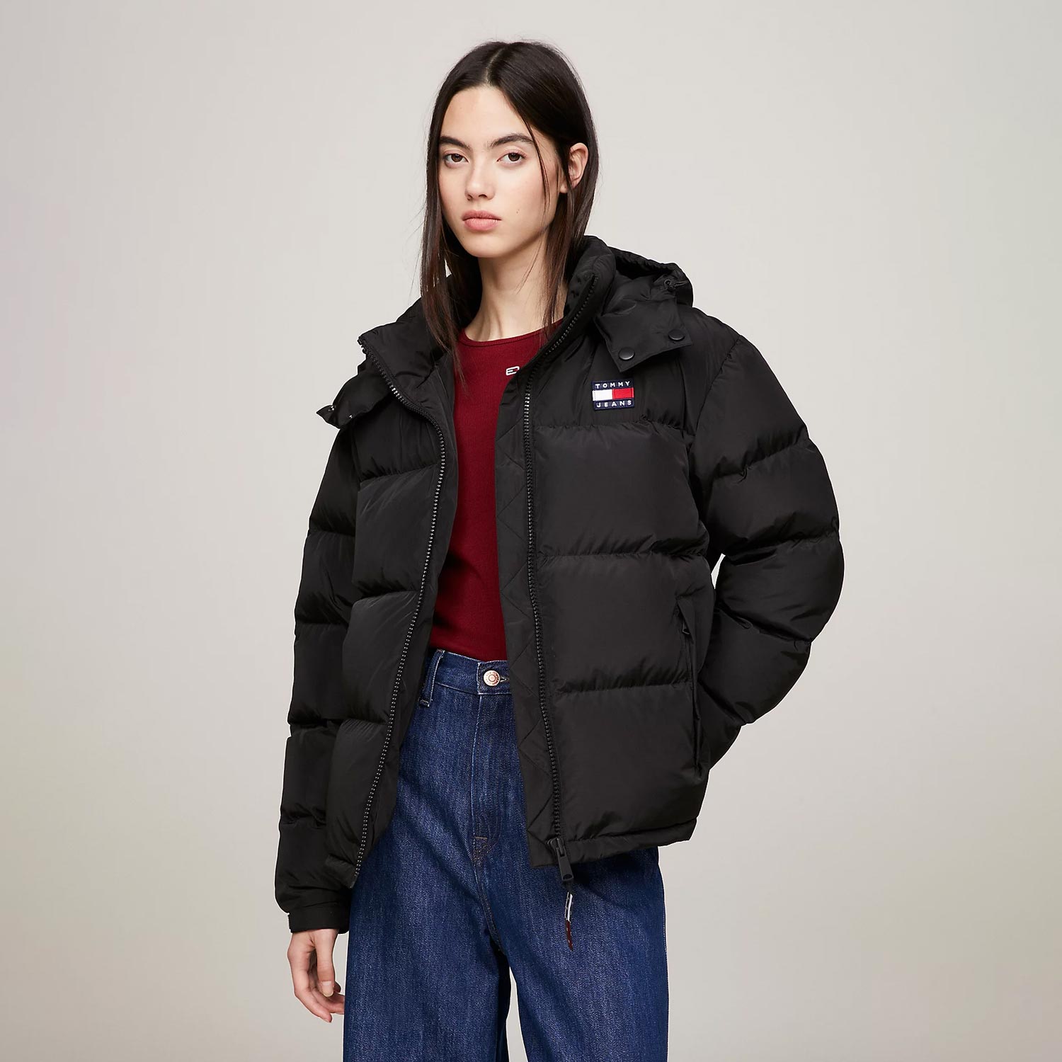 Tommy Jeans Womens Alaska Regular Fit Hooded Puffer Jacket - Black