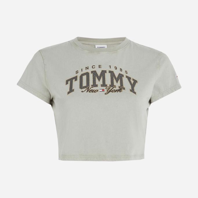 Tommy Jeans Womens Baby Crop Lux Varsity Regular Fit Short Sleeve Tee - Faded Willow