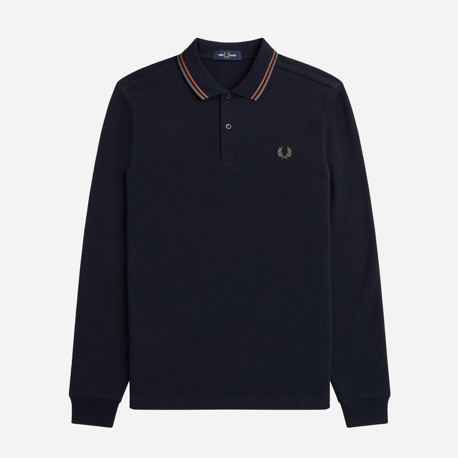 Fred Perry Twin Tipped Regular Fit Long Sleeve Polo - Navy/Nut Flake/Field Green