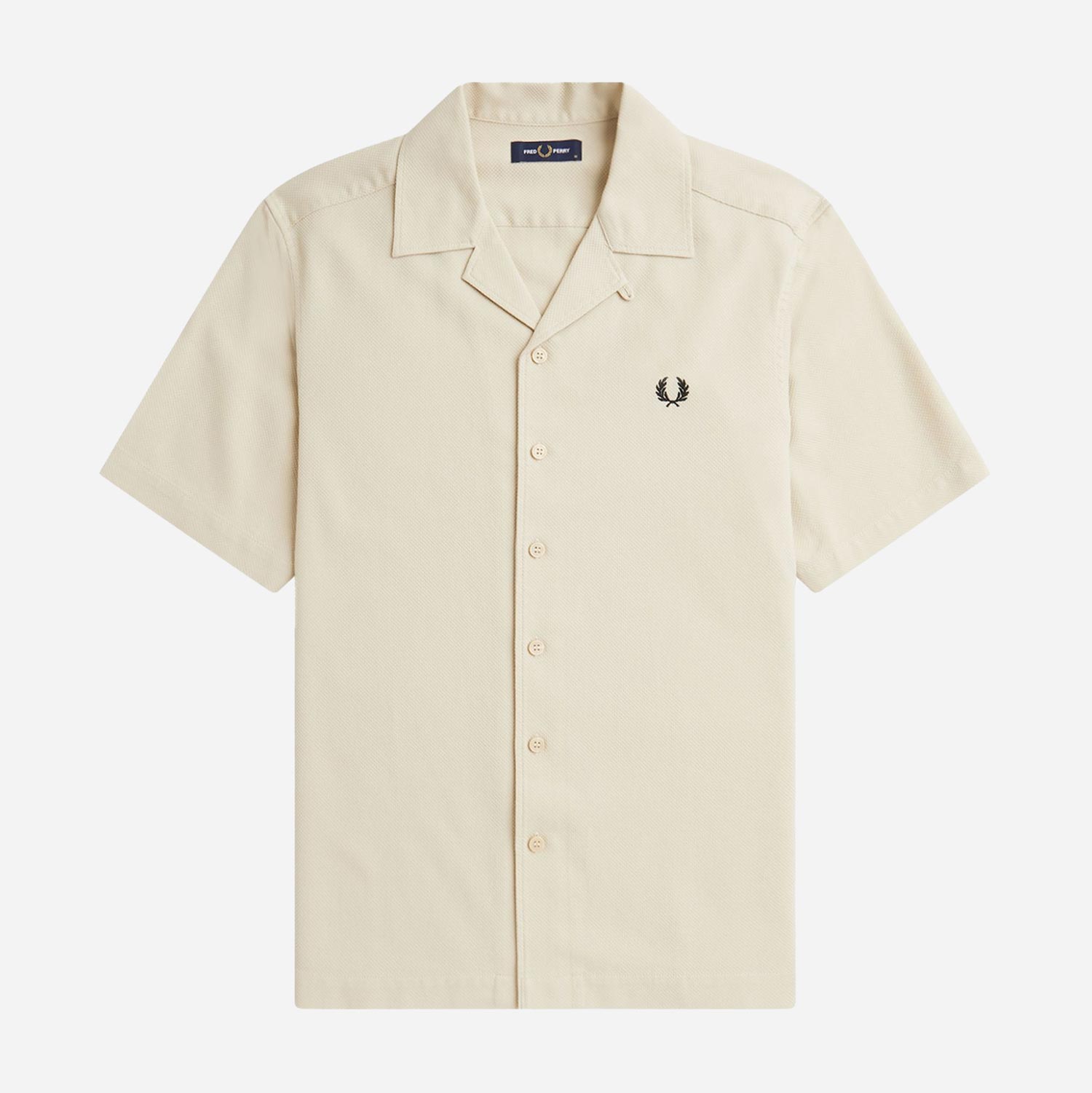 Fred Perry Pique Texture Revere Collar Regular Fit Short Sleeve Shirt - Oatmeal