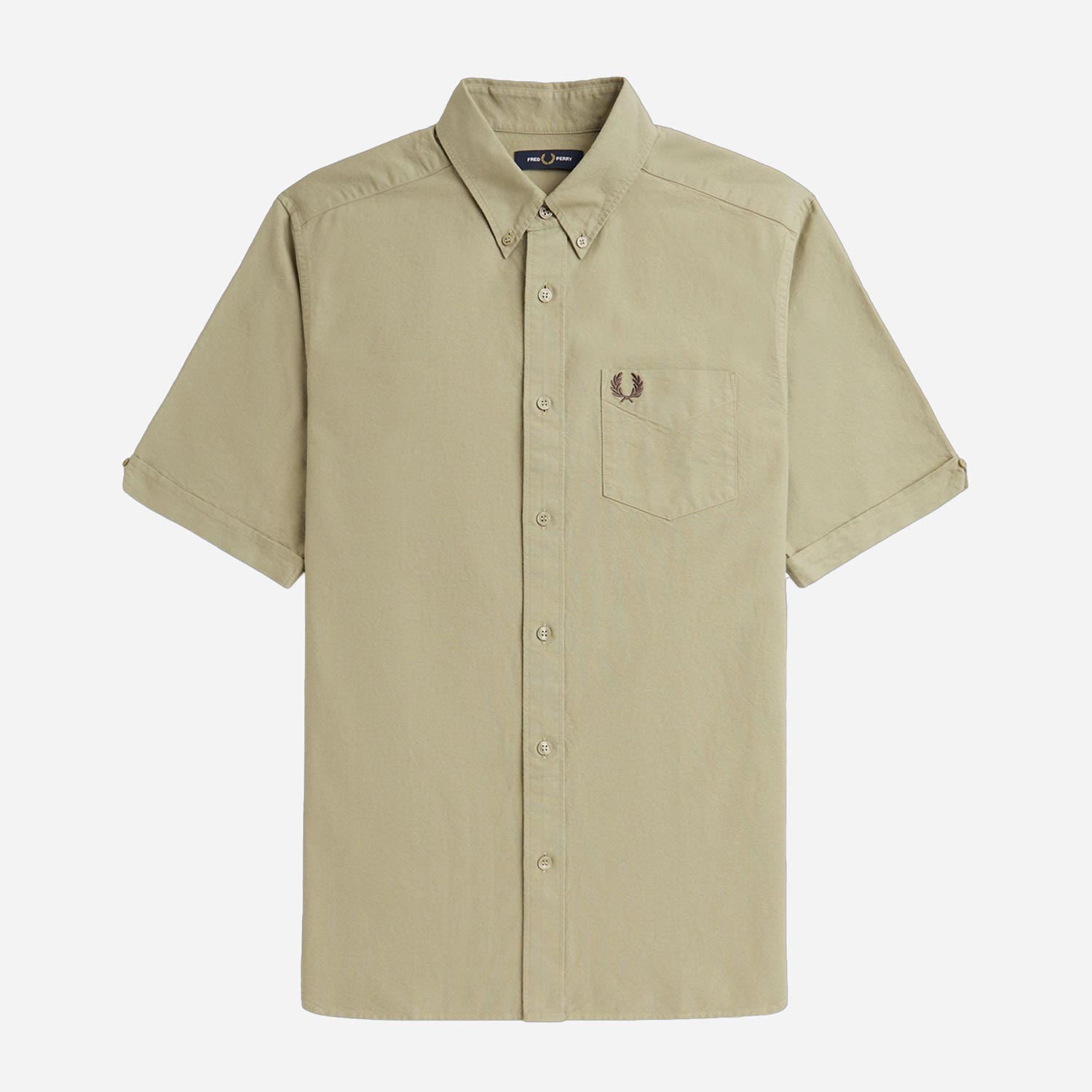 Fred Perry Regular Fit Short Sleeve Oxford Shirt - Warm Grey