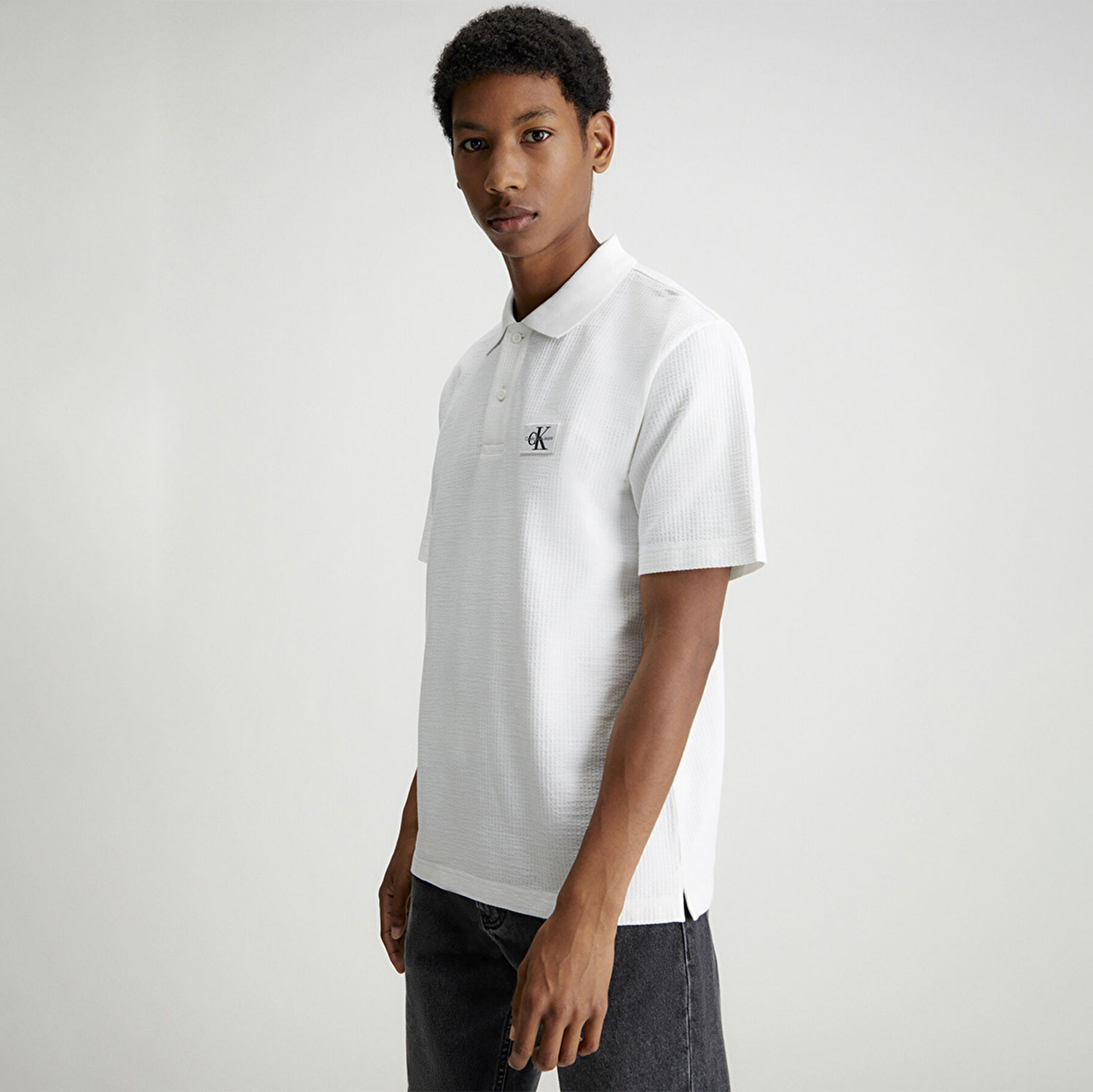 Calvin Klein Texture Regular Fit Short Sleeve Polo - Bright White