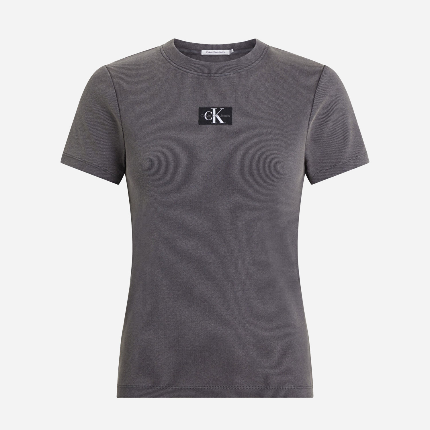 Calvin Klein Women's Label Washed Rib Slim Fit Short Sleeve Tee - Washed Black