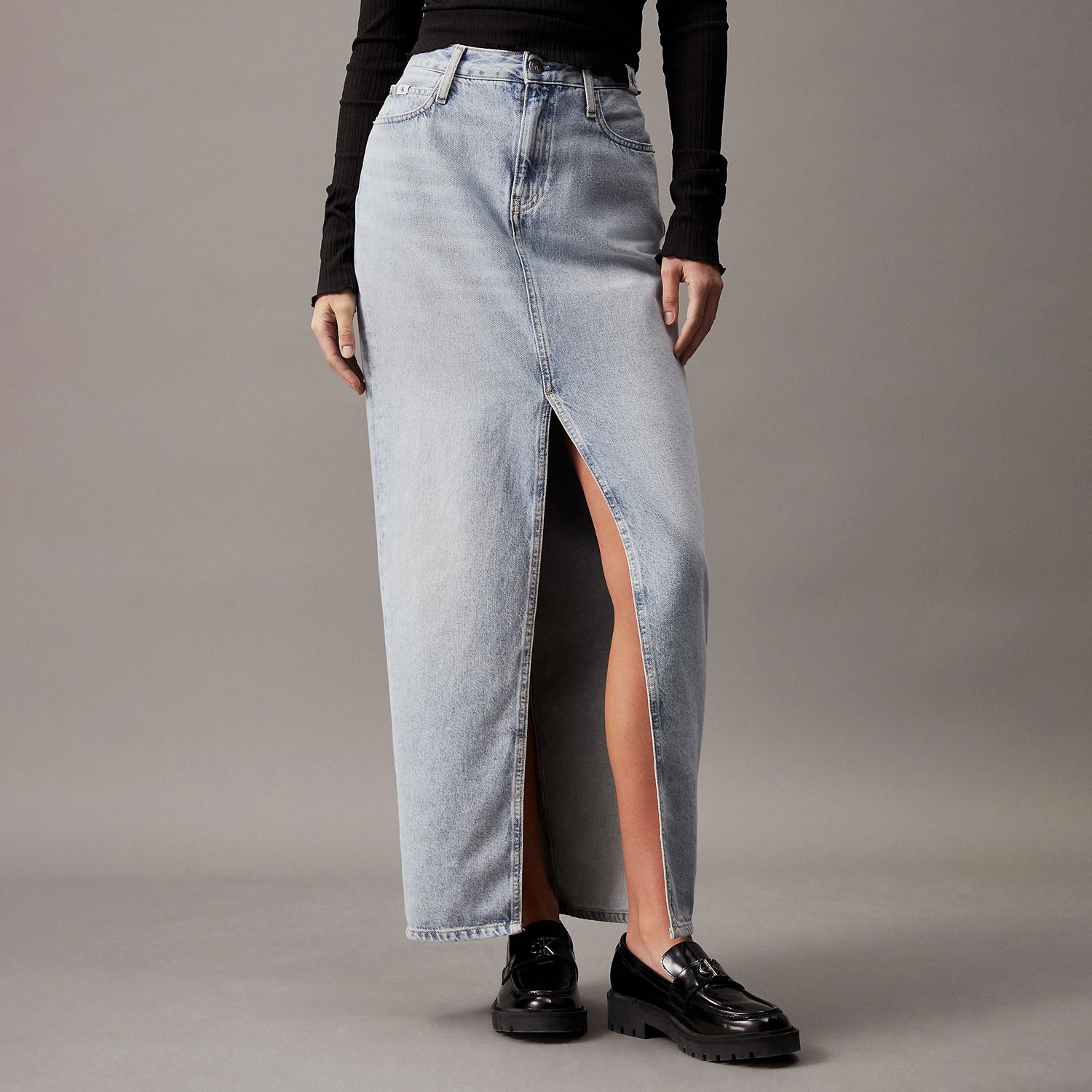 Calvin Klein Women's Maxi Regular Fit Denim Skirt - Denim Light