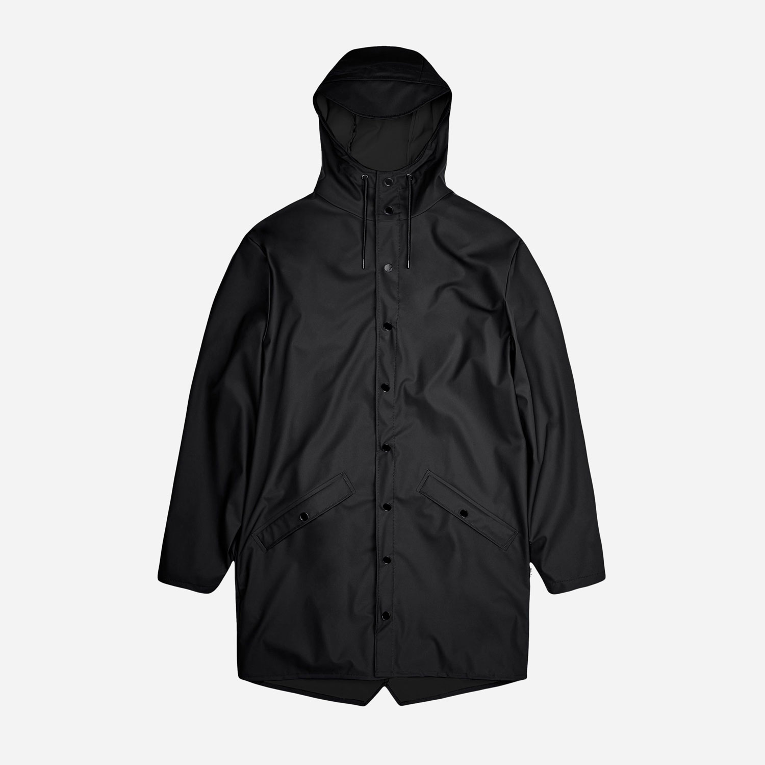 Rains Regular Fit Long Sleeve Long Jacket - Black